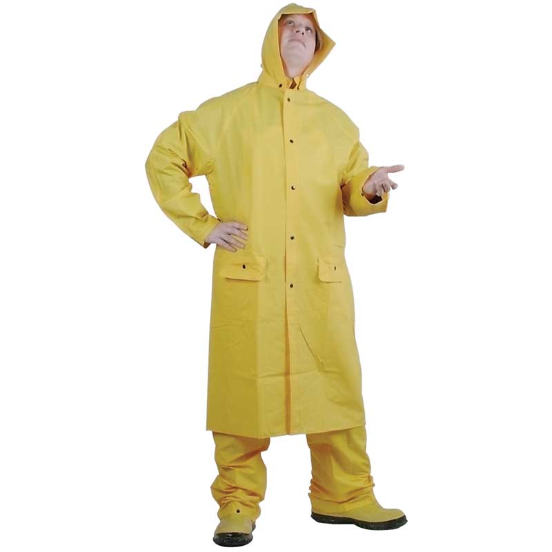 G & F 333XL Heavy Weight 35mm PVC Over Polyester 48 Long Rain Suit with Hood Yellow X-Large 